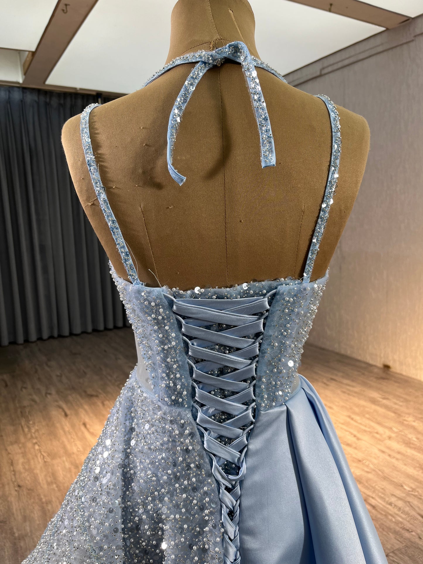 Blue Asymmetrical Beads Sequince Unique Evening Prom Dress 222216
