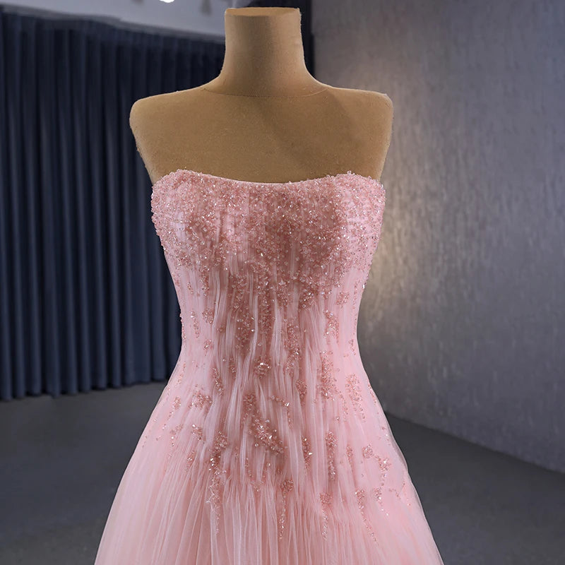 Blush Pink Strapless Pleated Crystal Formal Party Evening Dresses 222130