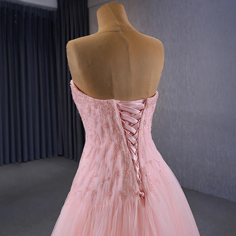 Blush Pink Strapless Pleated Crystal Formal Party Evening Dresses 222130