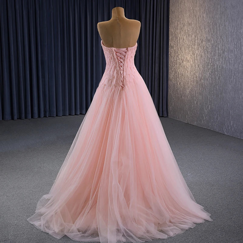 Blush Pink Strapless Pleated Crystal Formal Party Evening Dresses 222130