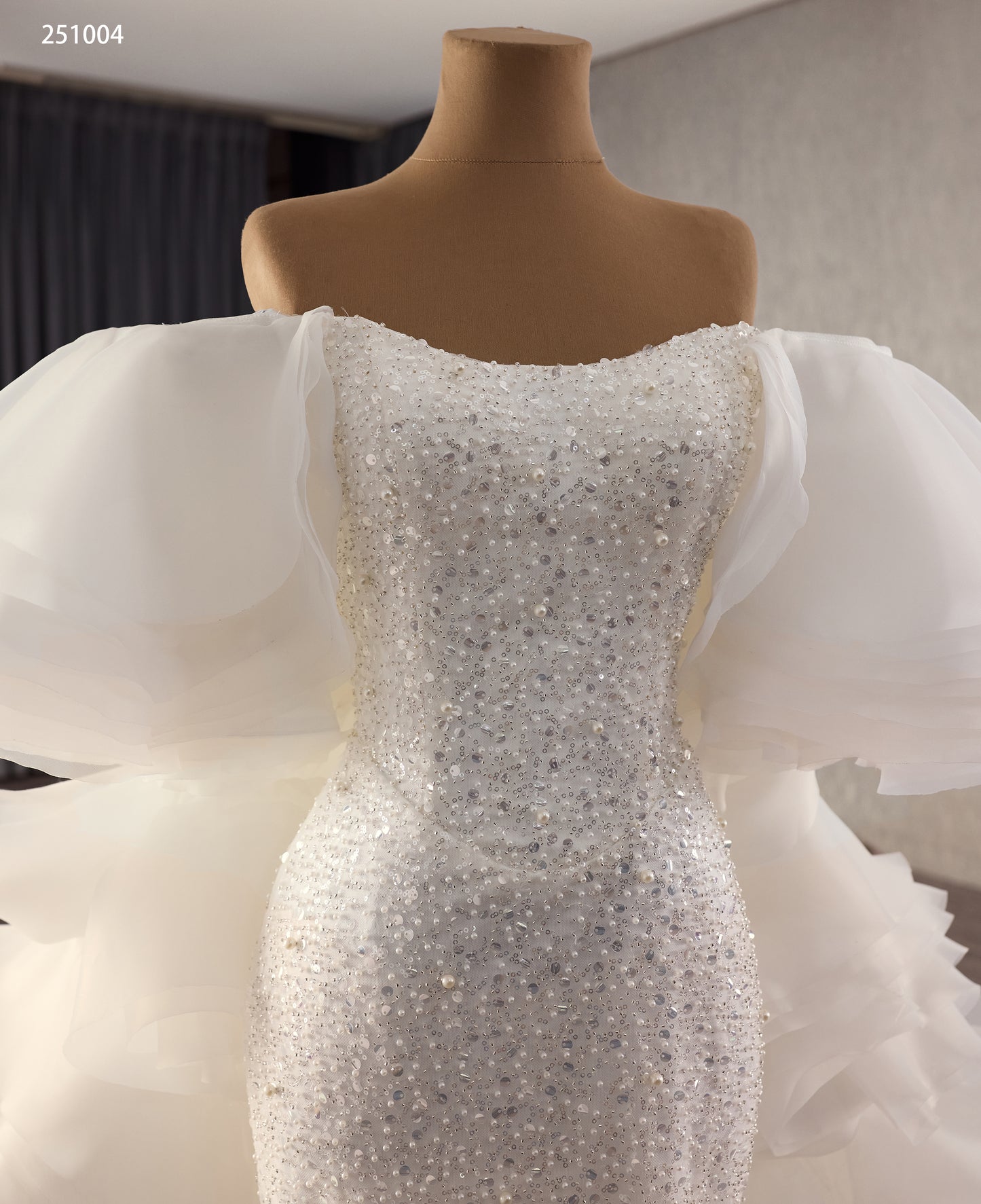 Beads Sequince Off the Shoulder Mermaid Dress with Luxurious Cape 251004
