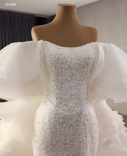 Beads Sequince Off the Shoulder Mermaid Dress with Luxurious Cape 251004