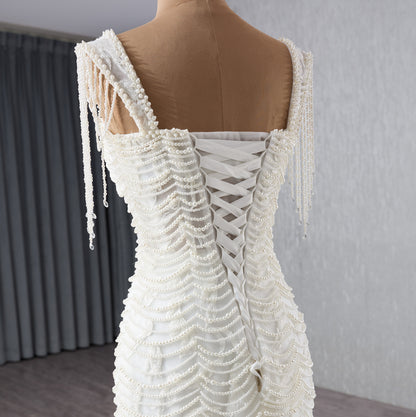 2025 Hand Beading Pearls White Mermaid Dress 241138