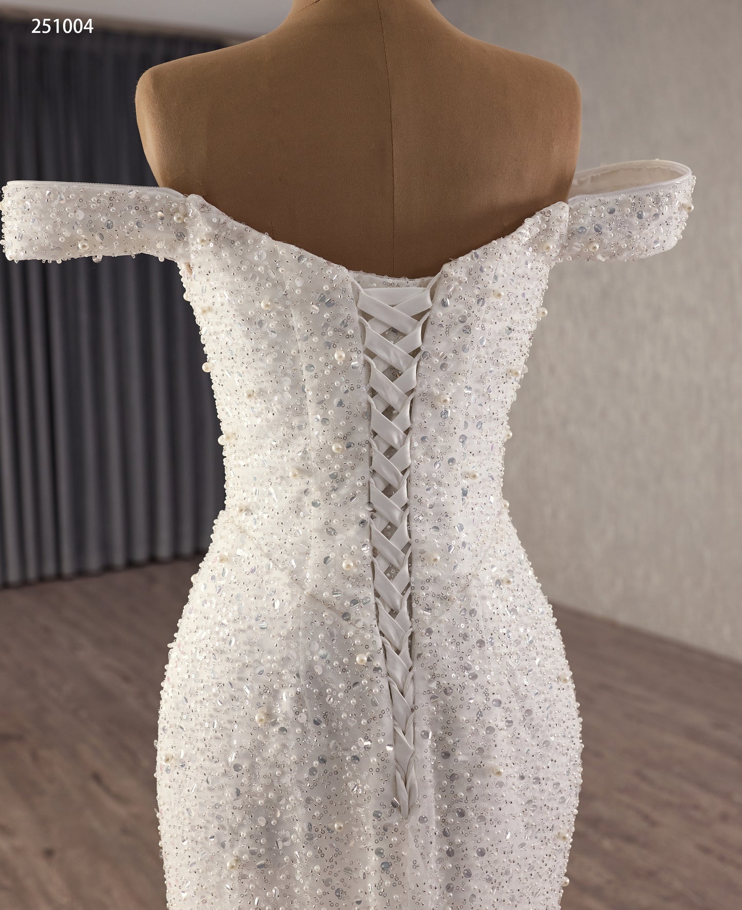 Beads Sequince Off the Shoulder Mermaid Dress with Luxurious Cape 251004