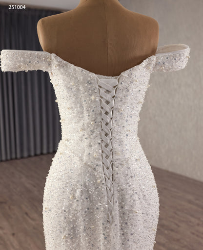 Beads Sequince Off the Shoulder Mermaid Dress with Luxurious Cape 251004
