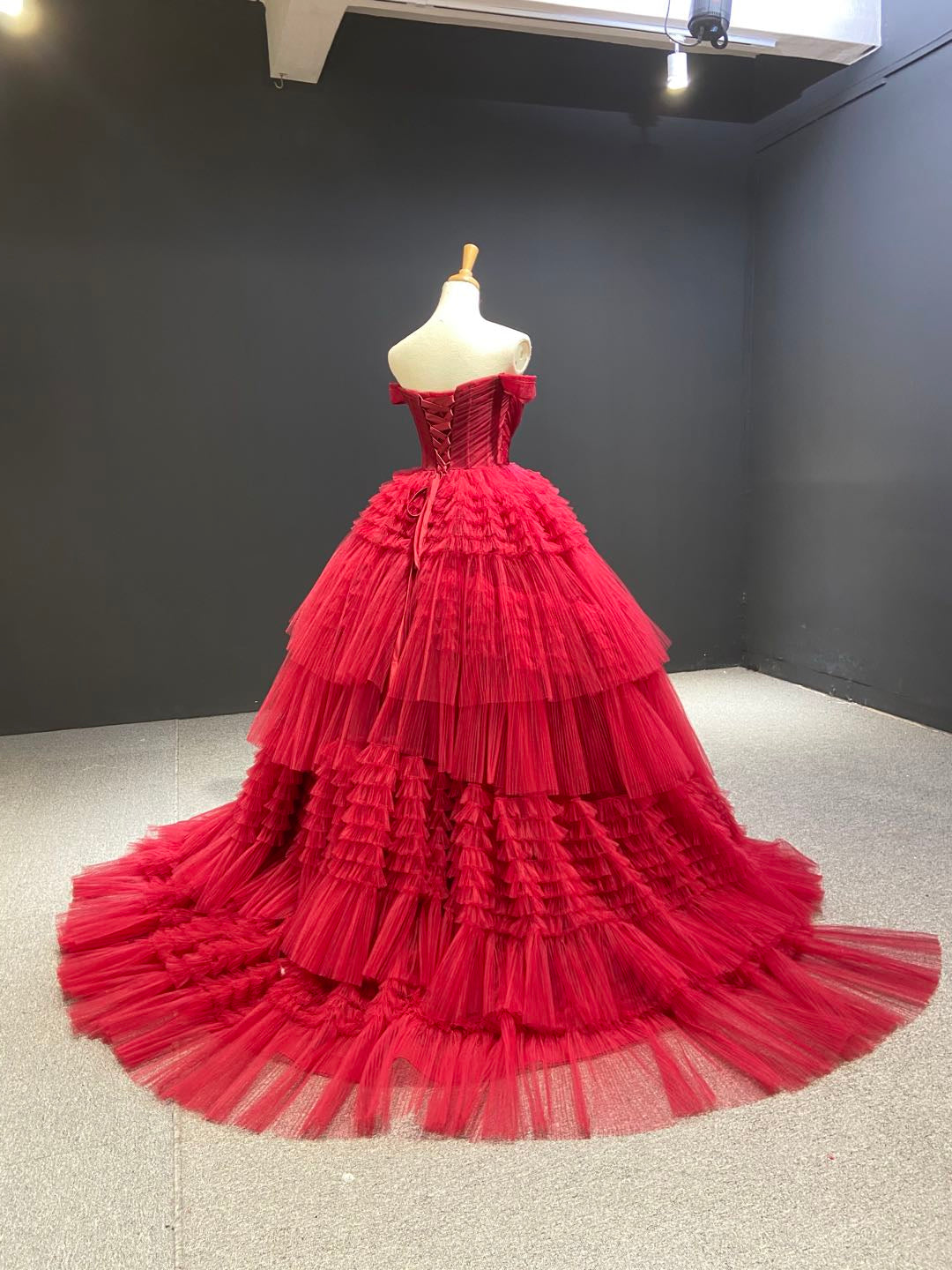 Btydress Burgundy Tulle Quinceanera Dresses Off the Shoulder Sweet 16 Dress 67120