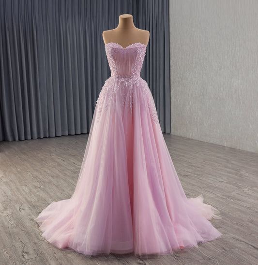 Lilac& Pink Appliqued Prom A Line Evening Dress 241159