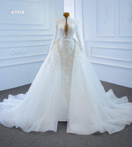 High Neck Long Sleeves 2 in 1 Mermaid Wedding Dress 67218