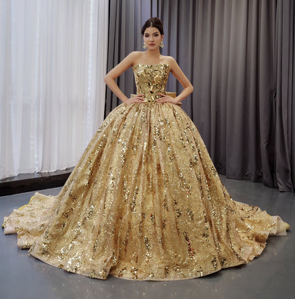 Gold Sequined Pattern Glitterwith Bow Detailes 251009