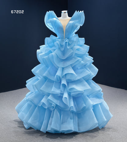 Blue Deep V Asymmetrical A Line Evening Dress 67202
