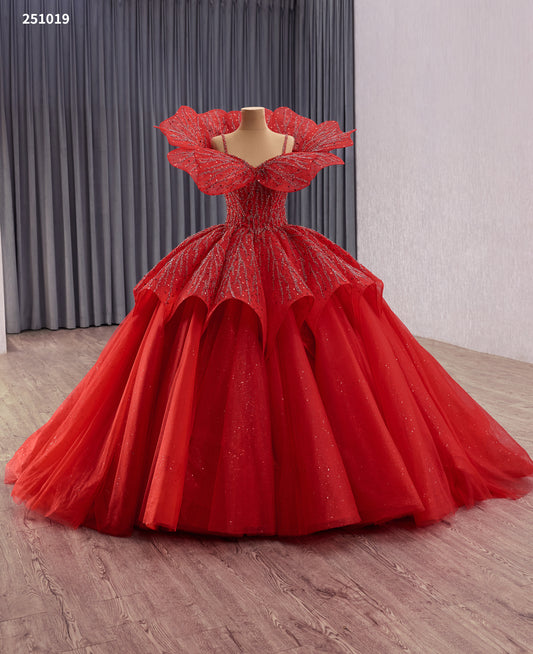 Stunning Red Wedding Dress with Beaded Lace & Detachable Cape 251019