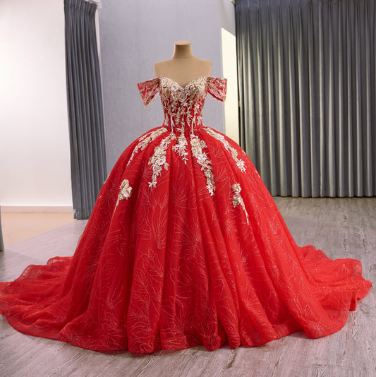 Red La Glitter Vestidos de Quinceanera Champagne Appliques 251021