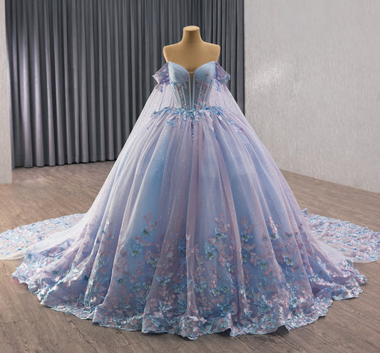 Lilac Blue Glitter Tulle Vestido de Quinceanera Dress 251025