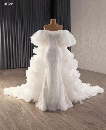 Beads Sequince Off the Shoulder Mermaid Dress with Luxurious Cape 251004