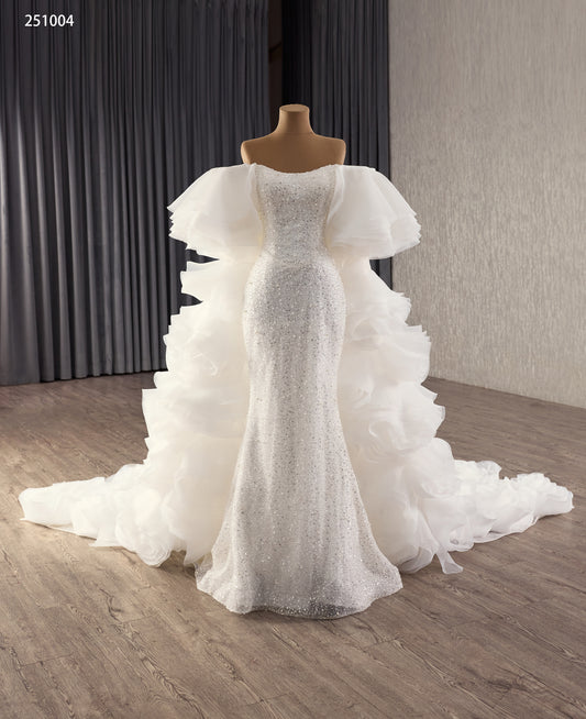 Beads Sequince Off the Shoulder Mermaid Dress with Luxurious Cape 251004