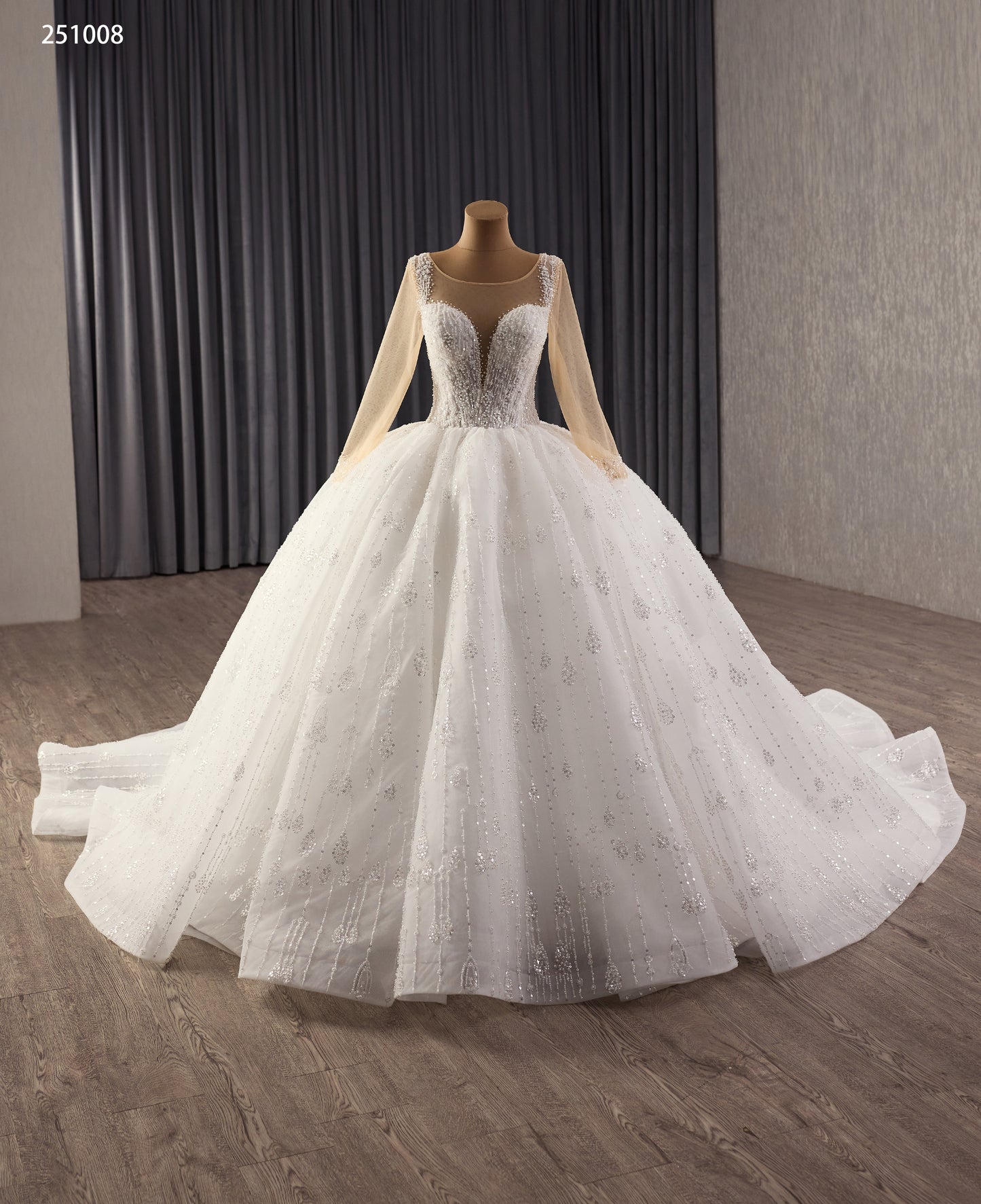 Muslim Design Wedding Dress with Long Sleeves Beading Laces 251008