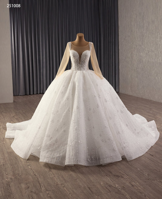 Muslim Design Wedding Dress with Long Sleeves Beading Laces 251008