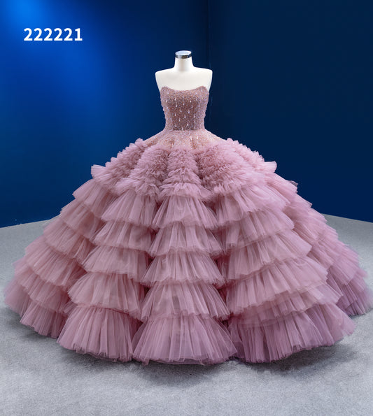 Handbeading Ruffles Sleeves Beanpink Wedding Dress 222221