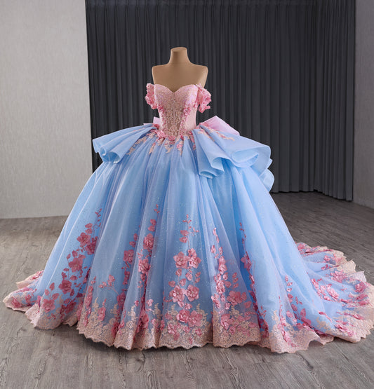 3D Flower Pink Vestidos de Quinceaneras Color Blue 241110B