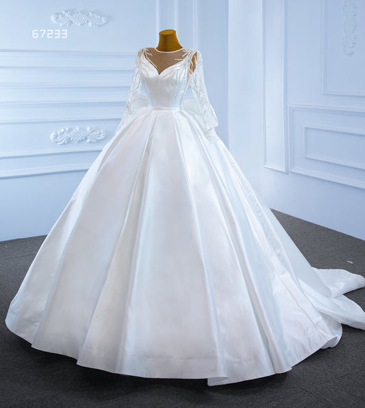 High Quality Wedding Dress Long Tail with Bow 67233