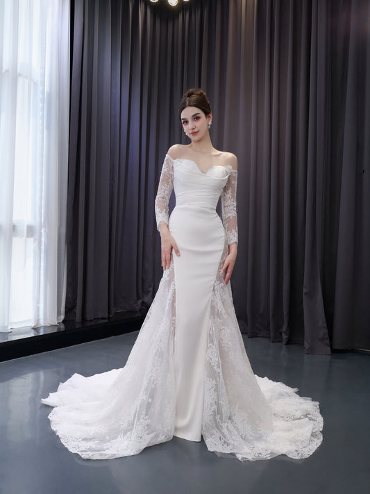 High Quality French Lace Appliques Off the Shoulder Wedding Dress 222242