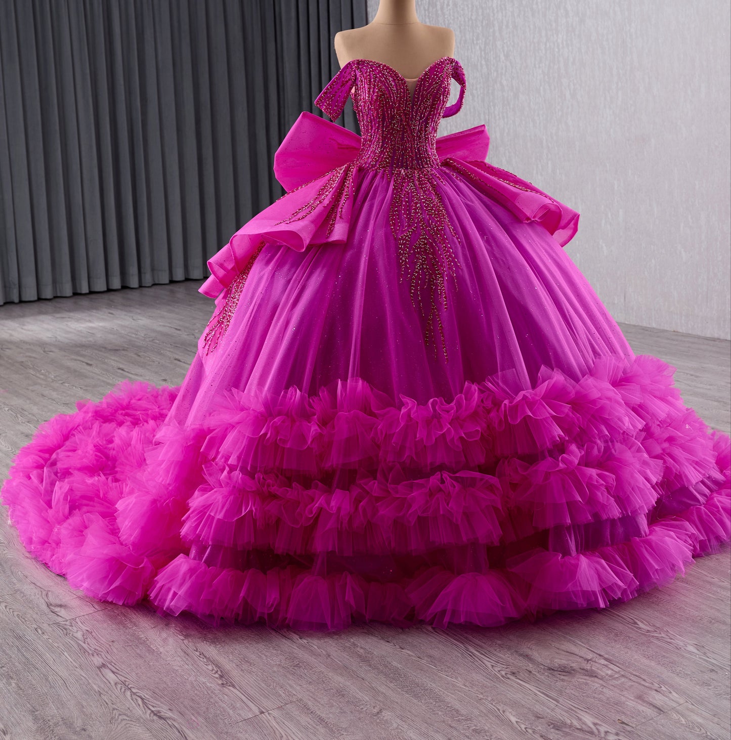 Off the Shoulder Quinceanera Dress Tiered with Back Bow Ruffles 241144