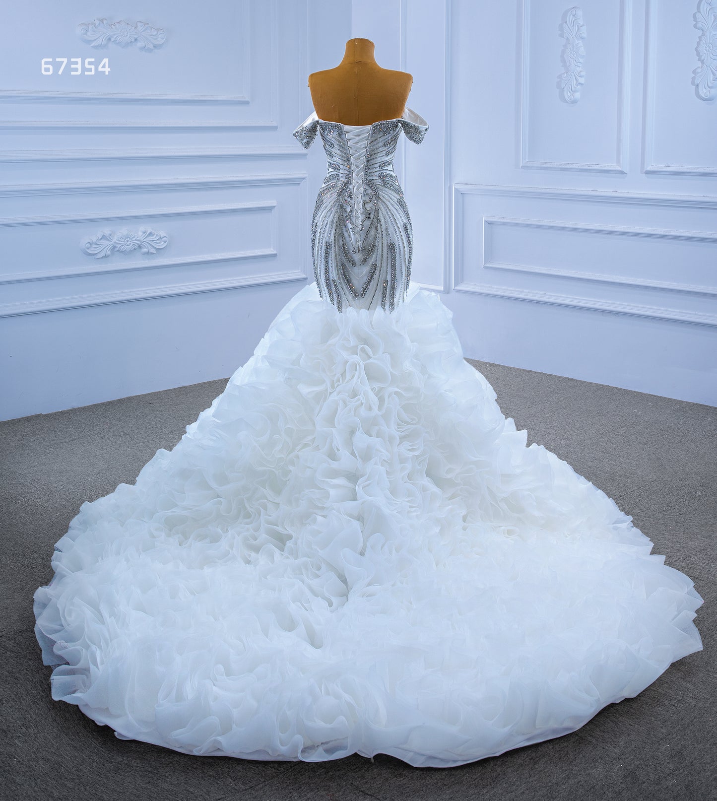 Luxury Ruffled Beaded Mermaid Wedding Gown 67354
