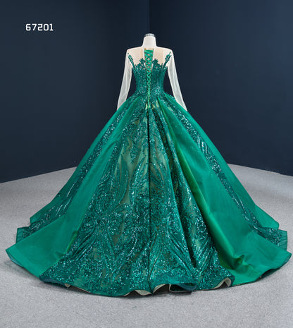 Emerald Green Appliqued Ball Gown Dress 67201