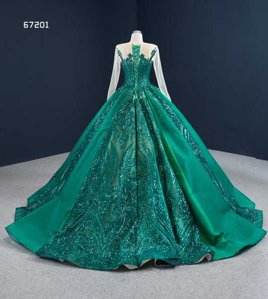 Emerald Green Appliqued Ball Gown Dress 67201