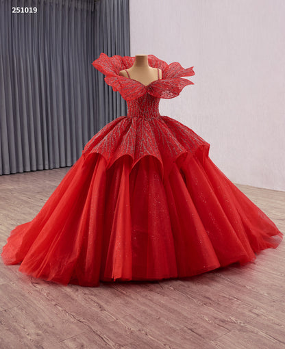 Stunning Red Wedding Dress with Beaded Lace & Detachable Cape 251019