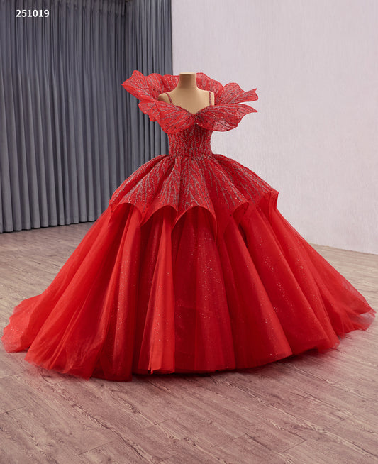Stunning Red Wedding Dress with Beaded Lace & Detachable Cape 251019
