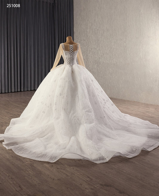 Muslim Design Wedding Dress with Long Sleeves Beading Laces 251008