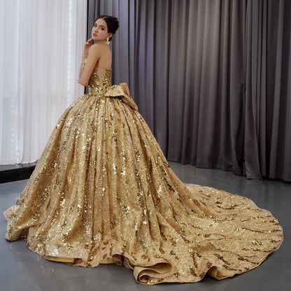 Gold Sequined Pattern Glitterwith Bow Detailes 251009