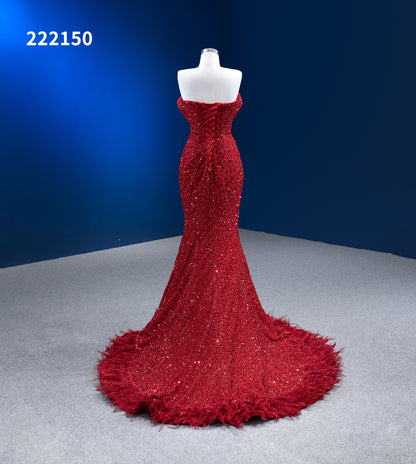 Red Sequin Pageant Dresses Strapless Mermaid Evening Gown 222150