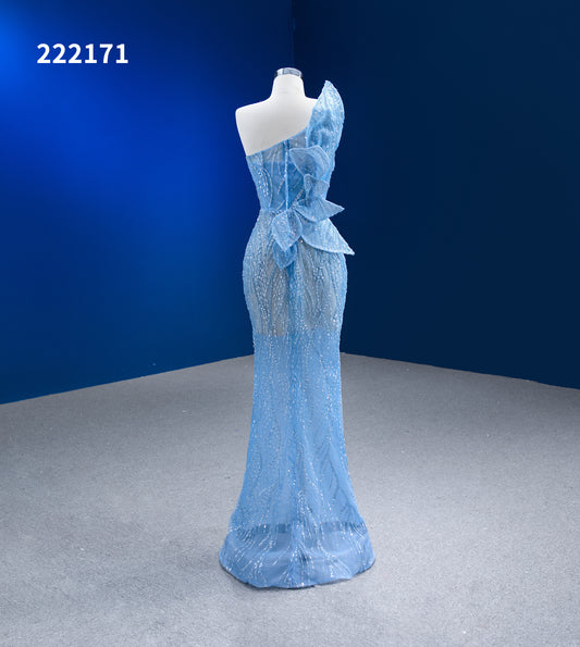 Btydress Blue Sequins Lace Mermaid Sleeveless Evening Party Dresses 222171