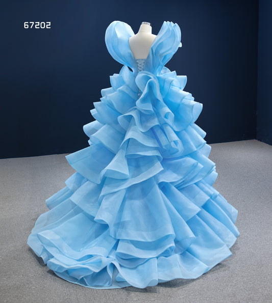 Blue Deep V Asymmetrical A Line Evening Dress 67202