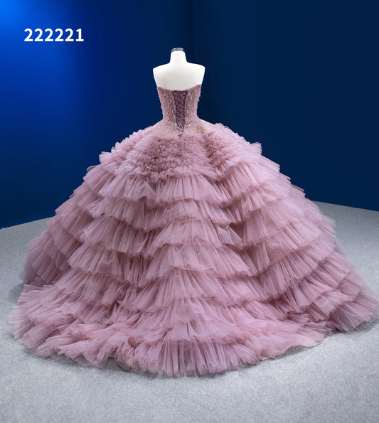 Handbeading Ruffles Sleeves Beanpink Wedding Dress 222221