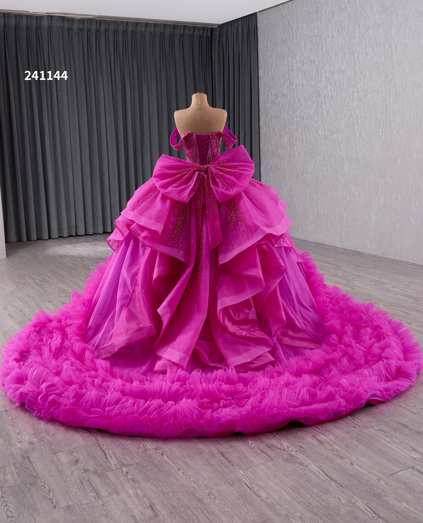 Off the Shoulder Quinceanera Dress Tiered with Back Bow Ruffles 241144