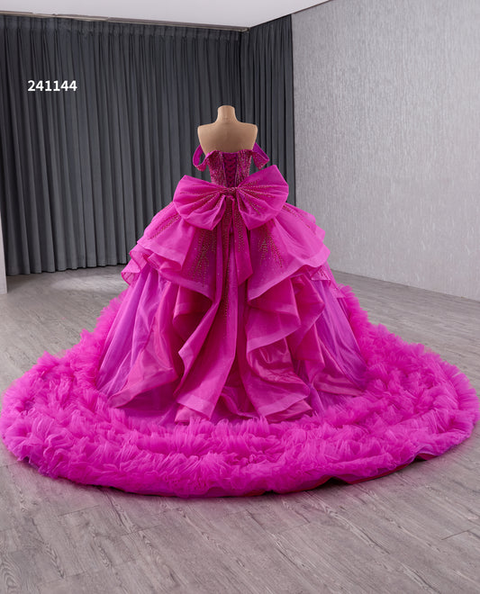 Off the Shoulder Quinceanera Dress Tiered with Back Bow Ruffles 241144