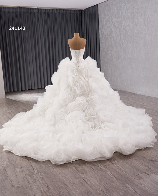 Organza Floral Pleats Wedding Dress for Bridal 241142