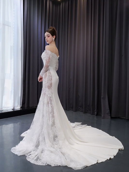 High Quality French Lace Appliques Off the Shoulder Wedding Dress 222242