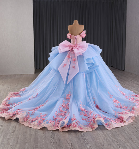 3D Flower Pink Vestidos de Quinceaneras Color Blue 241110B