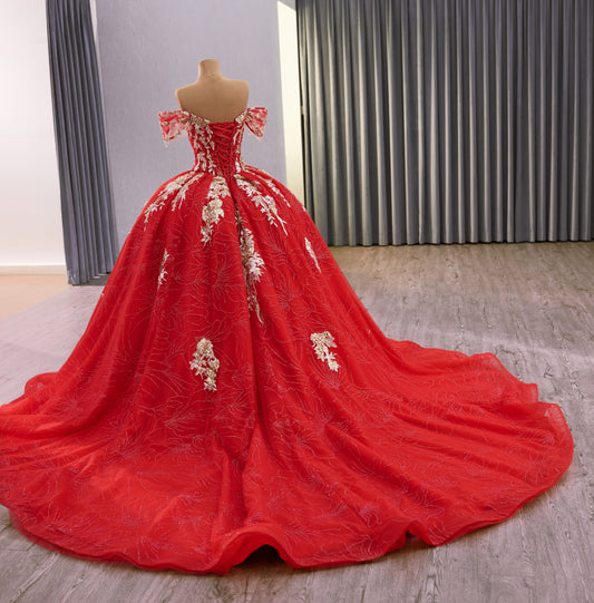 Red La Glitter Vestidos de Quinceanera Champagne Appliques 251021