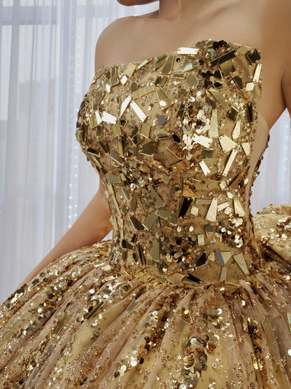 Gold Sequined Pattern Glitterwith Bow Detailes 251009
