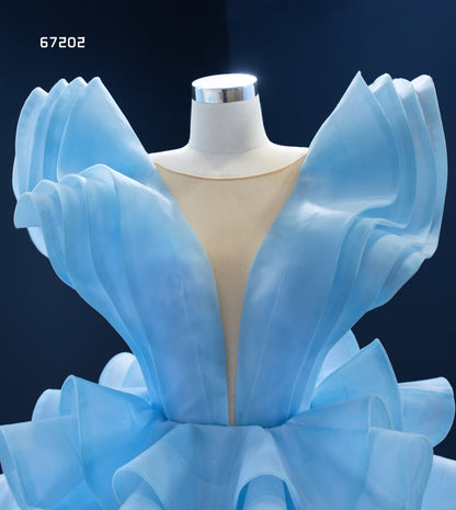 Blue Deep V Asymmetrical A Line Evening Dress 67202