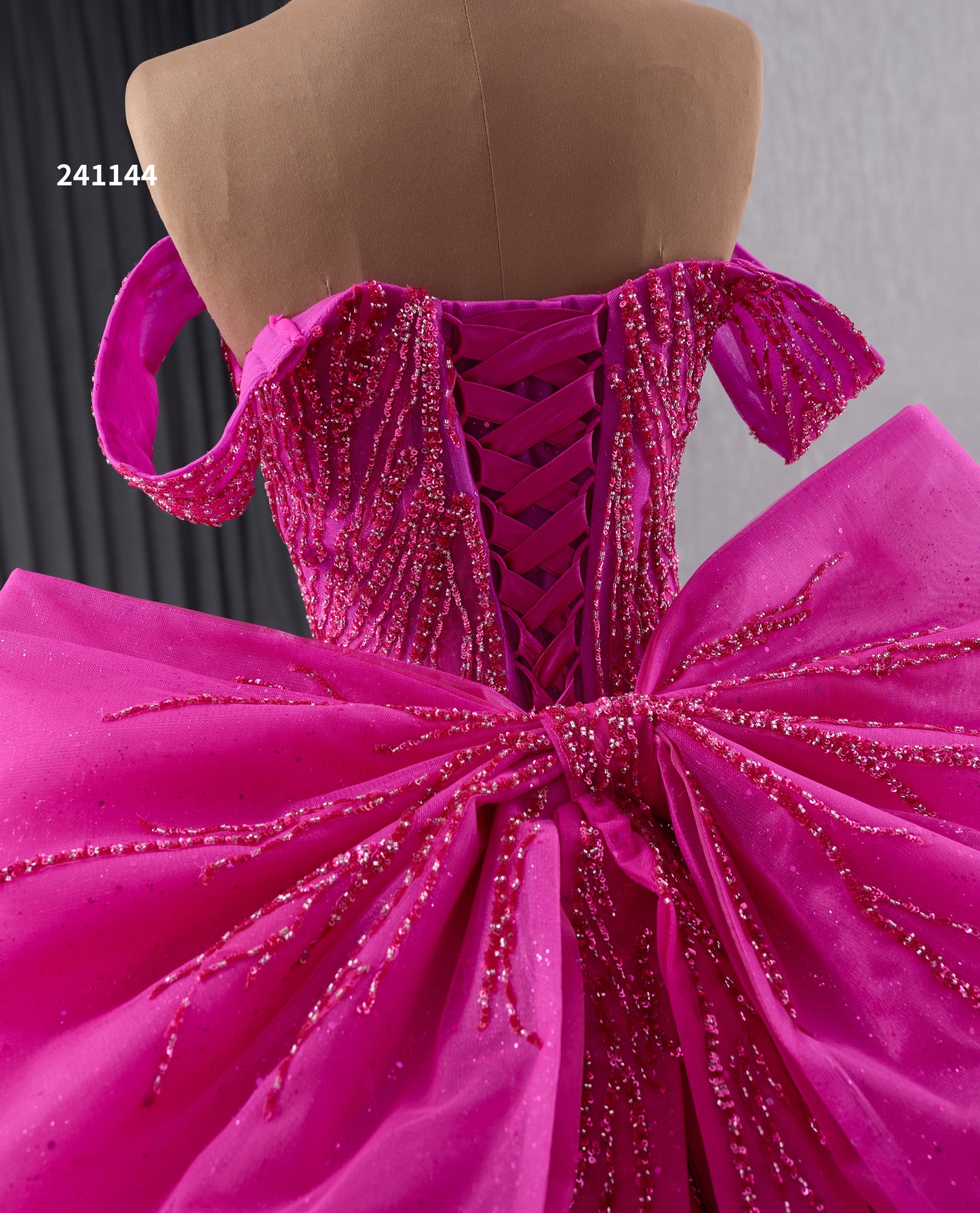 Off the Shoulder Quinceanera Dress Tiered with Back Bow Ruffles 241144