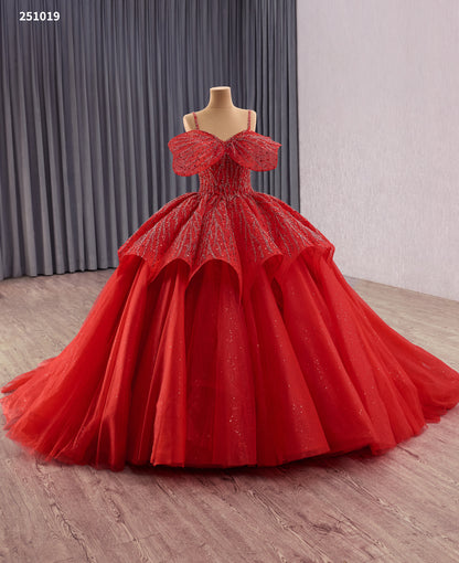 Stunning Red Wedding Dress with Beaded Lace & Detachable Cape 251019