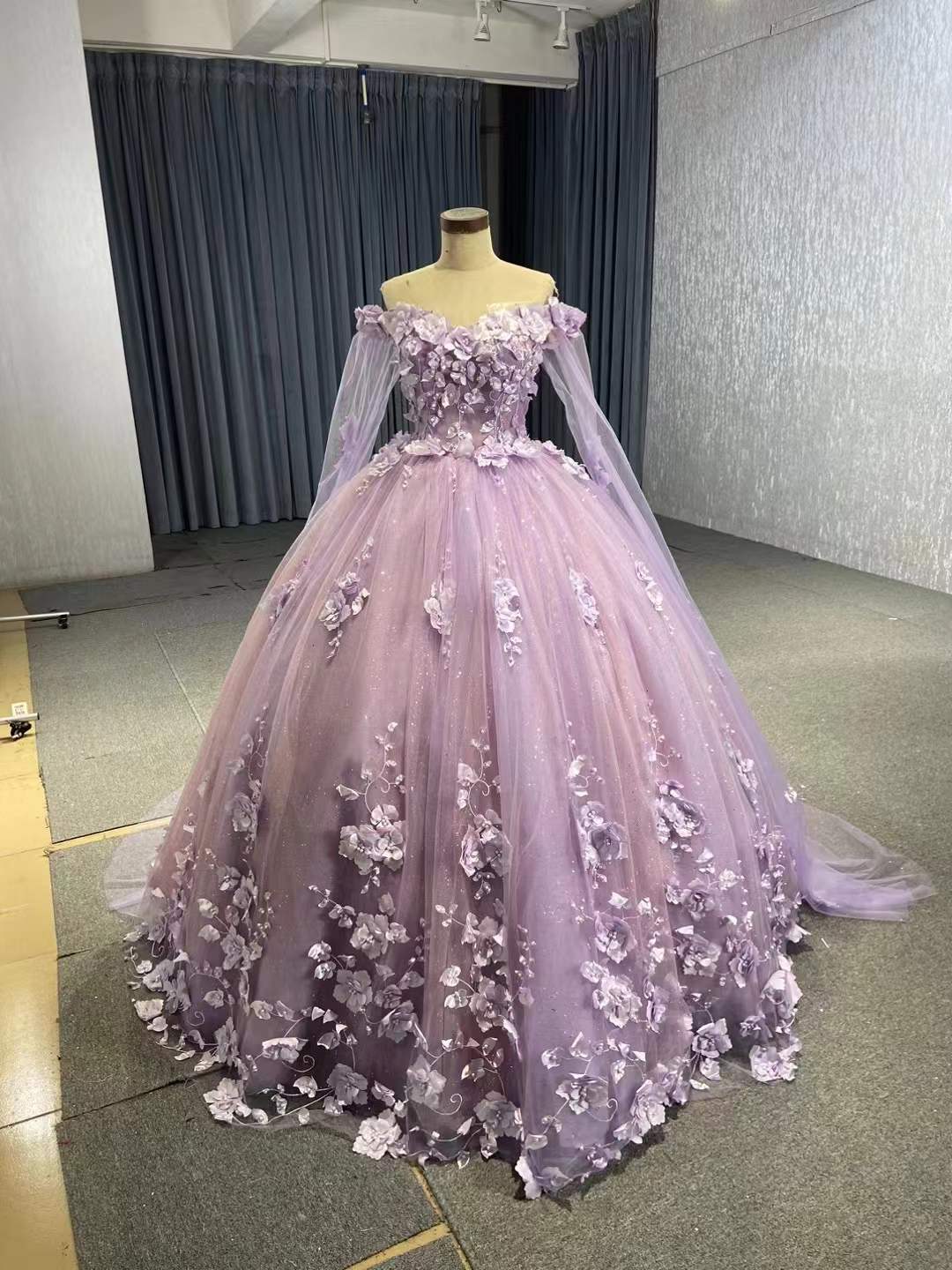 Baby Blue Flower Quince Dresses Princess Ball Gown with Cape 67458