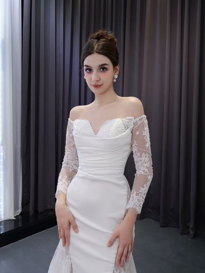 High Quality French Lace Appliques Off the Shoulder Wedding Dress 222242