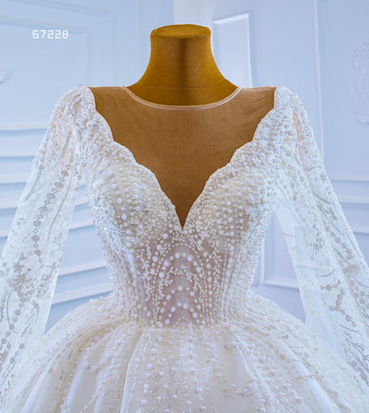 V-neckline Long Sleeves Laces Wedding Dress Bridal Gown 67228